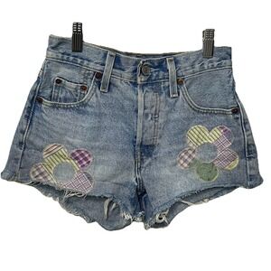 Levi's 150th Anniversary 501 Shorts Women's 23 Blue Denim Patchwork Floral